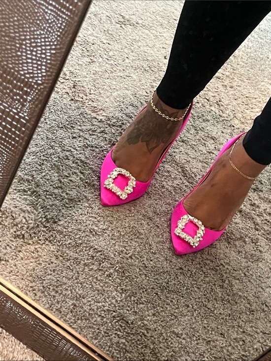Badgley Mischka Shoes - Badgley Mischka Fuchsia Pointed-Toe Crystal Buckle Flats - Women's